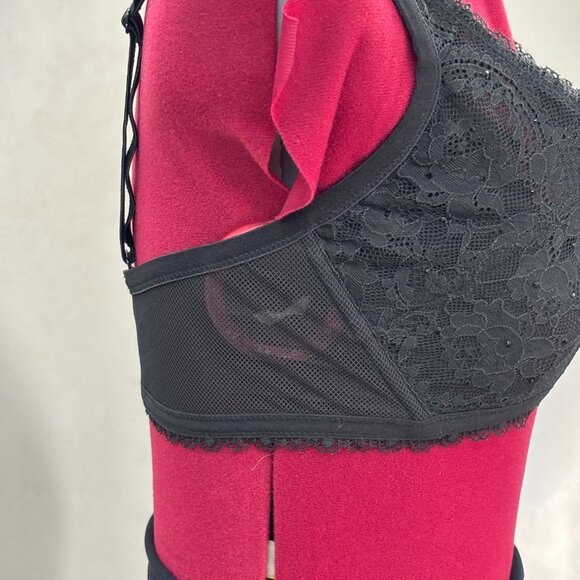 Victoria Secret No Wire Black Lace Rhinestone Boned Balconette Bra Sz L - Picture 3 of 9
